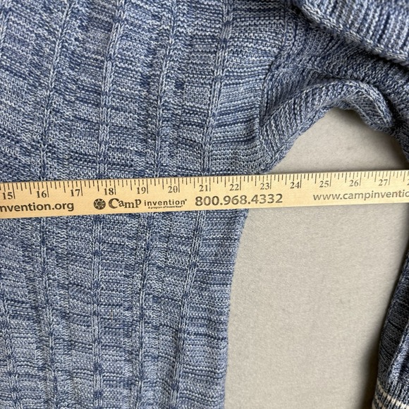 Vtg Jantzen Mens Blue Cable Knit V-Neck Sweater Made in USA Large Striped Trim - Picture 3 of 5